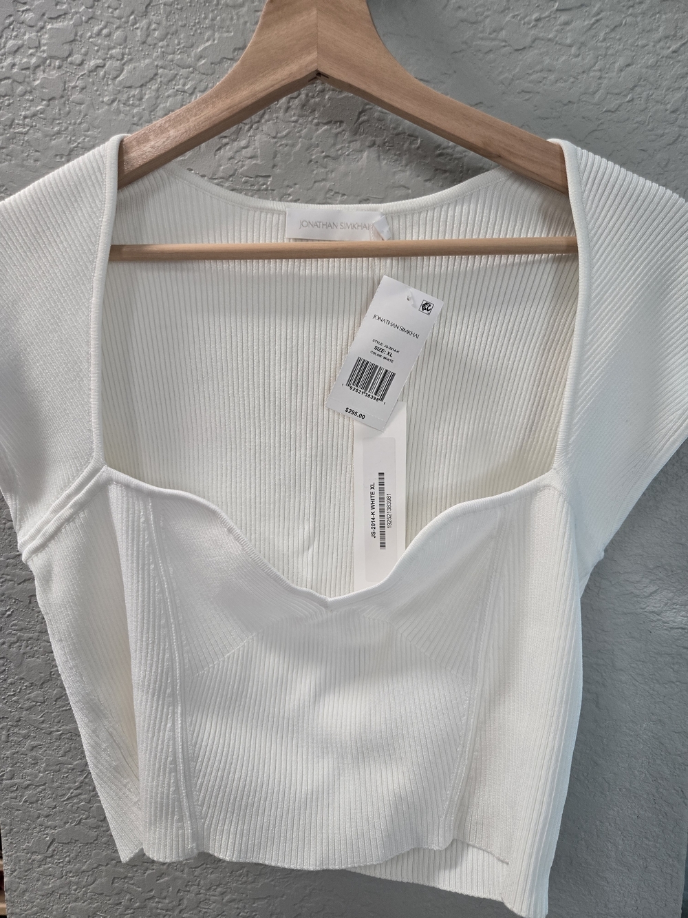 Jonathan Simkhai Cream Ribbed Sweetheart Crop Top (Style: Abia)